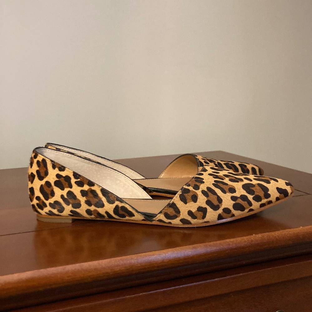 J Crew Factory Leopard Print Calf Hair d'Orsay Flats